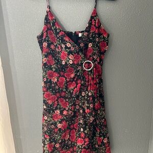 Floral Black and Red Dress